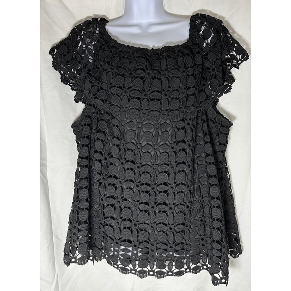 Cato Tops - Cato Black Crochet Knit Short Sleeve Top Size 26/28